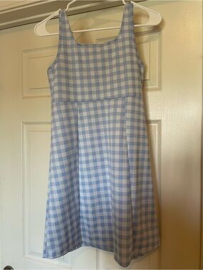 Girls Blue Gingham Sleeveless Swing Dress